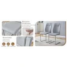 Black PU Dining Chair In Nordic Style (Four Chairs Inside A Box) - With Mesh Stitching Design, Shiny Silver Metal Legs And Non-Slip Feet, Simple Versatility. - Light Gray + Silver + Metal + PU Leather + Set Of 4 - View 6