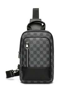 Men's Checkerboard Chest Bag, Business Commute Work Organizer Bag, Fashionable Retro One Shoulder Messenger Bag, Casual Business One Shoulder Bag, Convenient Travel Small Crossbody Bag - Multicolor - View 18