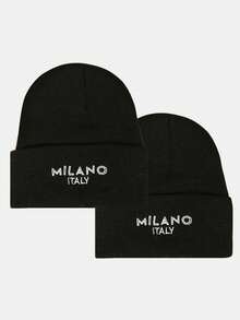 2顶男女通用米兰刺绣针织帽，时尚百搭男女冬季帽饰 - 彩色 - 查看 14