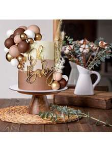 32 Stücke Kugel Cake Picks, bunte kugelförmige Cake Topper, Perlen Kugeln, Cupcake Cake Einsatz Topper für Geburtstags Party Dekoration, dunkelbraun, hellbraun, weiß, gold (Bitte nach Anbringen des weißen Rohrs verwenden. Die kugelförmige Oberfläche sollte den Kuchen nicht berühren.)