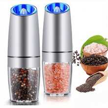 1pc/2pcs Gravity Sensing Electric Salt And Pepper Grinder Set, Automatic Pepper Mill, One-Handed Operation, Battery Powered, Adjustable Coarseness, Blue LED Light, Gravity Activated Electric Salt And Pepper Grinder, Single Or Double Pack With Gravity Sensor