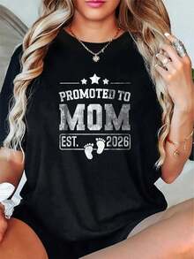 Promoted To Dad Est. 2026 New Mom Vintage Fathers Day T-Shirt - 100% Cotton Graphic Tees Women, Womens Relaxed Fit Clothing For All Seasons - 黑色 - 查看 1
