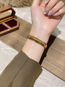 1pc Vintage Luxury Gold/Silver Color Petite Women Bracelet Watch, Fashionable Minimalist Elegant Quartz Watch, Suitable For Daily Wear, Birthday Gift - Vàng - Xem 7