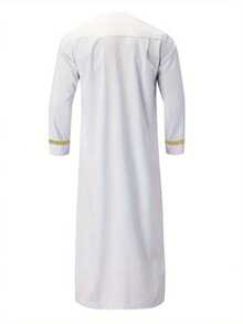 Hot  Men'S Kaftan Robe, Gold Embroidery Long Sleeve Round Neck Loose Robe  National Clothing - White - View 3
