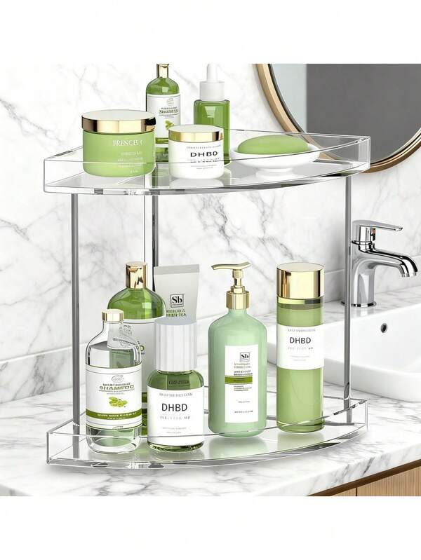 1 Prateleira de Mesa Triangular Transparente de Camada Dupla, Organizador de Cosméticos, Caixa de Armazenamento de Joias, Adequado para Produtos de Cuidados com a Pele, Perfume, Cosméticos, Presentes do Dia dos Namorados, Praia de Férias, Banheiro, Quarto, Alta Capacidade