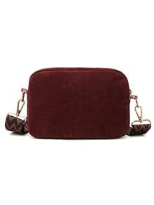 [MINI] Túi đeo vai thời trang nữ đa năng màu trơn, kết hợp dây đeo dệt phong cách Boho có thể điều chỉnh, chất liệu da lộn mềm mại, đeo vai/túi xách hoàn hảo cho các chuyến đi chơi, có thể đựng ví, son môi, chìa khóa và các vật dụng nhỏ khác, thích hợp để đi làm, mua sắm và ăn uống - Màu Đỏ Sâu - Xem 7