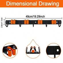 Organizador de ferramentas de aço inoxidável reforçado com 4 compartimentos e 5 ganchos, prateleira de parede laranja para ferramentas de jardinagem, vassouras, esfregões e equipamentos de garagem - Design robusto que economiza espaço, construção durável, perfeito para entusiastas do faça você mesmo. - Laranja - Ver 5