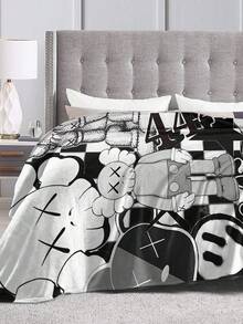 Kawss Kawaii Kaw Blanket The Ultimate Anime Fan Gift - Luxuriously Soft Flannel Blanket, Cartoon Printed Throw For Home, Camping, Travel, Perfect For Christmas & Birthdays - 黑色 - 查看 4