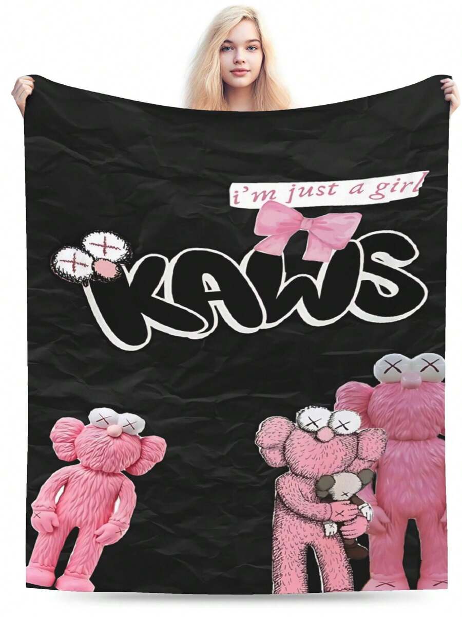 Kawss Kawaii Kaw Blanket  Cartoon Printed Flannel Blanket - Ultra Soft Anime Themed Gift For Birthday & Christmas Celebrations Boy And Girl - Black - View 1