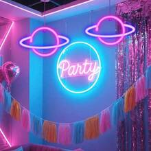 Planet Sign Wall Decor, Or Operated PinkBlue Planet Neon Bedroom, Gaming Room, Party Time, Night Gifts - initial - View 8