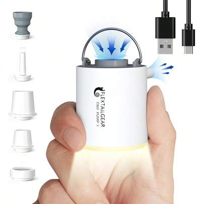 Tiny Pump Portable Air Pump+ Camping Light UltraMini Air Pump With 1300mAh Battery USB Rechargeable For Pool Floats Air Bed Air Mattress Swimming Ring Vacuum Storage Bags