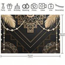 1PC Jazz Age Background Cloth, Designed In Black And Gold, 1920s Jazz Age Vintage Luxury Party Decoration With Elegant Feather And Pearl Pattern, Featuring Bold Geometric Design In Gold And Black, Perfect For Photography Background, Birthdays, Weddings, Anniversaries, And Themed Party Decorations. Vintage 1920s Theme With Gold And Black Stripes In Beige/Grey/Black Tones. - Multicolor - View 11