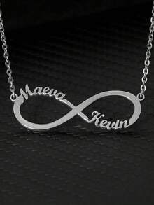 Customized Name Stainless Steel Necklace, Personalized English Letter Font, Perfect Gift For Couples, Friends, Family Or Mother's Day, Autumn Fashion Casual, Vintage Custom, Unique And Ideal Gift For Mom, Family, Friends, Daughter, Suitable For Anniversary, Valentine's Day, Daily Wear, Party, Back To School, Winter Gift Idea, Unisex, Valentine's Day, Birthday Gift - Multicolor 39 - View 3