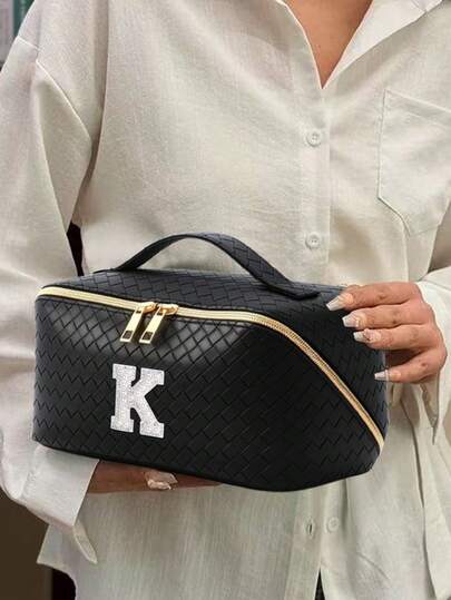 1pc Elegant Plaid Pearl Letter Cosmetic Bag - Large Capacity Multifunctional Travel Organizer, Makeup Bag, Coin Purse, Suitable As Gift For Girlfriend, Wife, Mother, Halloween, Christmas Eve, Christmas, Birthday, Holiday Event, Halloween/Christmas Decor, Autumn Home Decor