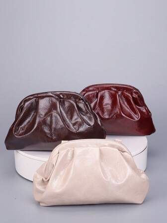 Bolso de nube de cuero arrugado color vino tinto, bolso de hombro y bandolera con cadena dorada, embrague elegante vintage para la noche, bolso de mano de mujer de cruzada