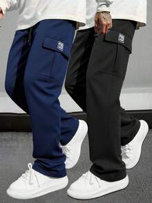 Vintage Loose Slimming Thin Straight Leg Casual Pants, Wide Leg Cargo Pants, Blue