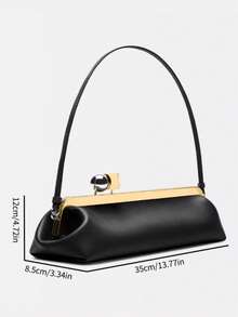 Women's Shoulder Bag With Detachable Strap, Fashionable Baguette Bag, Luxury Designer Handbag With Clasp - Black - View 5