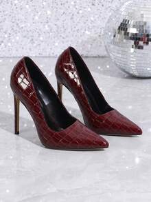 Giày cao gót nữ đính đá lấp lánh, màu đỏ tía, hàng mới về năm 2025 - Màu Đỏ Sâu - Xem 6