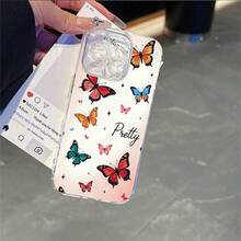 CLEAR  CASE Many Colorful Butterflies And The Word PrettyCompatible With  11 To  17 Models The Cases Lens Protection Function Ensures The Camera Remains Undamaged During Shooting  Guaranteeing Image Quality - Clear - View 7