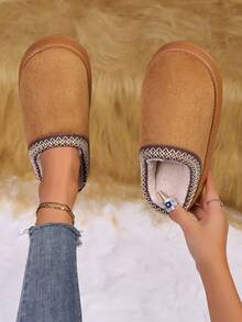 Vintage Spitzenbesatz Schlüpf-Pantoffeln für Damen, warme dicke Sohle geeignet für Innen- und Außenbereich, Herbst/Winter