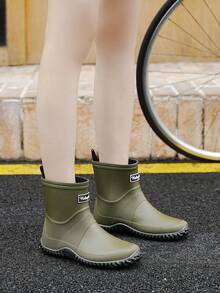 1 Pair Men's Short Waterproof Rain Boots, Outdoor Fishing Rubber Shoes, Classic Solid Color Garden Work Water Shoes, Military Green Rain Boots - Army Green - View 5