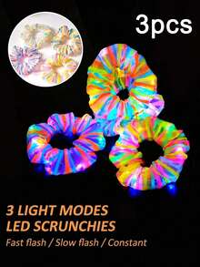 28pcs Luminous Hair Scrunchies - Women's LED Hair Scrunchies - Scrunchies, Glowing Hair Scrunchies For Women, Colorful Yarn Scrunchies, Multiple Lighting Modes, Dreamy Mesh Print LED Party Hair Accessories, Glow-In-The-Dark Hair Decorations, Suitable For Women's Parties, Ceremonies, New Year Gifts, Girl Gifts, Personalized Gifts, Valentine's Day, Easter, New Year's Eve, Christmas Gifts, And Happy New Year (Random Color) - Colored Hair Band - View 8