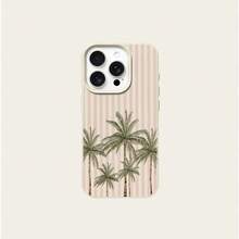 Vacation Style Fashion 1pc TPU Material Pink Striped & 5 Palm Tree Pattern Phone Case Compatible With IPhone 17 Pro Max/17/16 Pro Max/15/13/12/11, S20 FE/A15/S24/A55, Note 11/12/13 Pro, Full Coverage Anti-Drop Soft Protective Cover Spring Gift Party - White - View 5