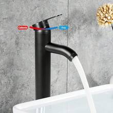 Monomando para Lavabo de Baño,VAGALBOX Grifo de Baño de un Orificio, Grifos de Cocina Grifo, Llave para Lavabo de Baño Agua Caliente y Fría Grifo con 2 Manguera - Negro - Ver 4