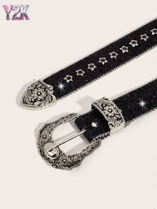 Cinto de Strass Y2K para Mulheres, Estilo Retrô Americano, Combinado com um Cinto Único (Prata ou Preto)