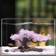 1 Set Aquarium Decor Accessories, Creative Cartoon Landscape Ornaments, Fake Pink & White Sakura Tree For Fish Tank Decoration - Multicolor - View 1