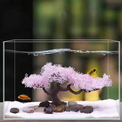 1 Set Aquarium Decor Accessories, Creative Cartoon Landscape Ornaments, Fake Pink & White Sakura Tree For Fish Tank Decoration