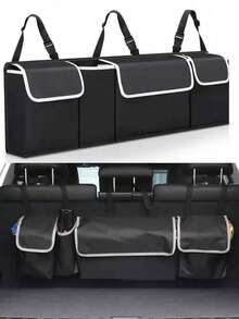 Car Trunk Organizer Bag Rear Seat Back Storage Hanging Bag For SUV And Sedan With Multiple Compartments Elastic Net Pocket Foldable Collapsible Cargo Storage Organizer For Road Trips Everyday Commuting Family Travel Grocery Shopping Backseat Protector Kick Mat Compatible With Strollers Toys Electronics Pets Holiday Gift For Halloween Thanksgiving Christmas