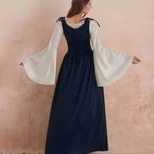 Renaissance Costume Women Medieval Dress Ren Fair Halloween Cosplay - 海軍藍 + XXL-3XL - 查看 2