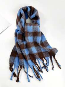 1pc 2025 Autumn/Winter New Grid Simple Thickened Warm Scarf, Warm And Cold Proof Soft Sticky Couple Scarf Shawl, Winter High End Grid Versatile Tassel Scarf, Suitable For Men And Women