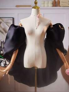 Exaggerated Short Bridal Shawl, Versatile For Formal Gowns, Runway Shows, Conferences - Black - View 5