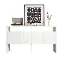 Chest Of Drawers / Sideboard / Cabinet With 2 Open Compartments And 4 Doors, White, Dimensions: 140 X 75 X 35 (H X D) - White + MDF - View 6