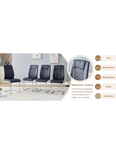 Zwart PU Dining Stoel In Nordic (Four Chairs Inside Box) Mesh Stitching Shiny Zilver Metal Legs Non Slip Feet, Versatility. view 4