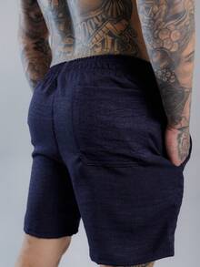 Men's Linen Shorts, Cool, Lightweight, Comfortable Fabric, Premium Quality, Perfect For Leisure, Holidays, Summer , And New Year's Eve. - Màu xanh hải quân - Xem 5