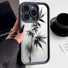 Cubierta de teléfono con borde negro diseño de bambú en blanco y negro para iPhone 14 Pro Max estilo minimalista elegante para uso diario y oficina - Blanco - Ver 1