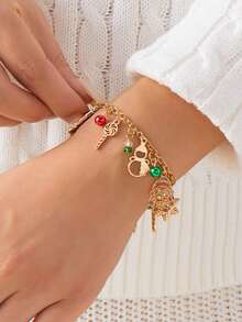 1pc Elegant Christmas Jewelry Bracelet, Creative Versatile Christmas Tree, Santa Claus, Snowflake Pendant Charm Bracelet For Women