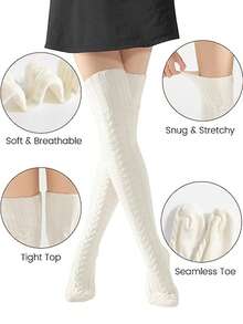 1 Pair Of Women's Over-The-Knee High Socks, Over-The-Knee Knitted Boots And Socks, Warm And Fashionable Warm Leg Covers For Winter, Solid Color Over-The-Knee Knitted Striped And Twisted Pattern Socks, Christmas Clothing, Warm Accessories, Cozy Socks - Multicolor - View 8