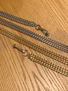 1pc Golden Metal Chain Strap With Clips, Phone Lanyard Necklace With Transparent Card Holder - Gold - View 5