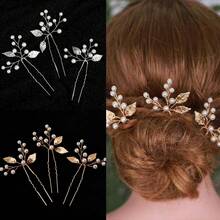 3 piezas Elegantes Pinzas para el cabello con diseño de plantas, Accesorios para el cabello de novia y boda, Adecuados para todas las estaciones - color - Ver 2