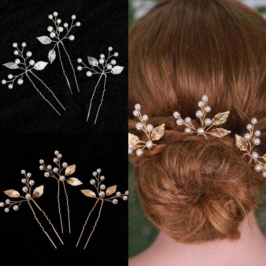 3 piezas Elegantes Pinzas para el cabello con diseño de plantas, Accesorios para el cabello de novia y boda, Adecuados para todas las estaciones