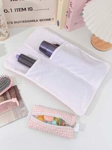 1 Peça/Conjunto Bolsa de Armazenamento Acolchoada com Estampa Xadrez Rosa para Ferramentas de Cabeleireiro, Bolsa de Armazenamento para Secador de Cabelo, Bolsa de Armazenamento para Ferros de Ondular, Suporte para Secador de Cabelo, Bolsa para Ferramentas de Cabelo, Bolsa para Presilhas de Cabelo, Organizador de Transporte para Ferramentas de Ondulação do Cabelo, Ferros de Ondular, Secador de Cabelo, Presilhas de Cabelo, Pente