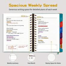 2026 Planner - 320 Pages - Weekly & Monthly Planner For 365 Days, With Stickers, Dual Stitching, Integrated Pockets, Includes Time Management Tools, Self-Discipline Strategies, And Daily Journal. English Notebook, Metal Spiral Notebook, Calendar, This Week Schedule, Office, Home, Study Supplies For Men & Women - Multicolor - View 4