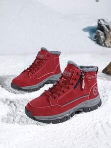 Zapatos deportivos multifuncionales con forro térmico antideslizante para mujer en invierno, botas de tobillo cómodas y cálidas para exteriores - Rojo - Ver 2