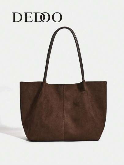 Dedoo 2025秋冬新款咖啡棕色绒面复古大容量单肩包，配有小包、腋下包，商务女士休闲时尚日常通勤包，适合工作、购物、约会、旅行、大学生等场合，女士包袋，日常使用。