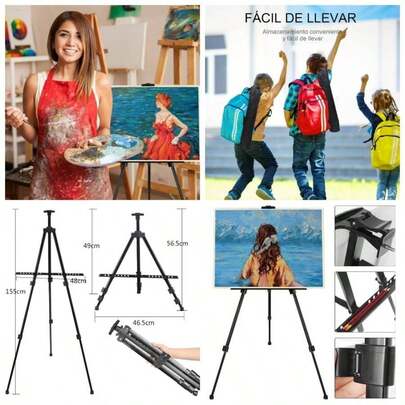 Caballete de Artista, Soporte de Exhibicin de Trpode de Metal, Ajustable en Altura de 50CM a 155CM con Bolsa de Transporte para Dibujo de Mesa, Adecuado para Pinturas, Exhibicin, Carteles de Bodas A