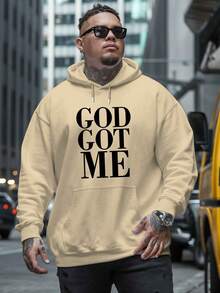 Men's Loungewear God Got Me Black Sweatshirt For Men With White Print "GOD GOT ME" - Fleece Lining, Casual Streetwear, Regular Fit Long Sleeve For Autumn Winter Spring, Lined Sweatshirt, Seasonal Fashion, Durable Fabric, Urban Style, Cozy Material, Printed Sweater, Streetwear Lovers, PLUS SIZE Loose And Comfortable - 黑色 - 查看 10